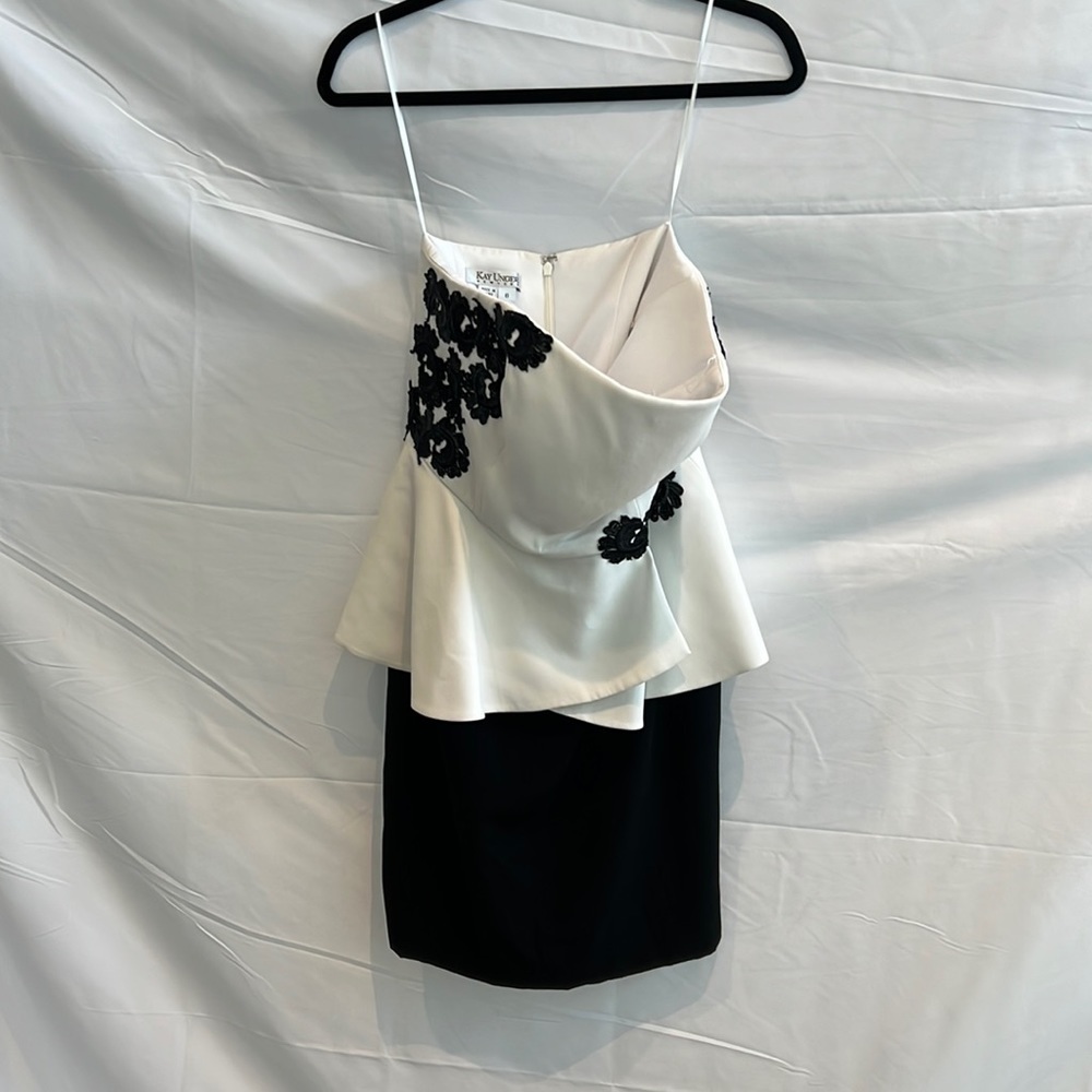 Kay Unger Black & White Strapless Peplum Dress